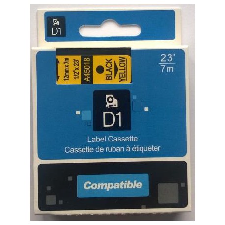 Dymo páska D1, 45018, S0720580, 12 mm, černá/žlutá - kompatibilní
